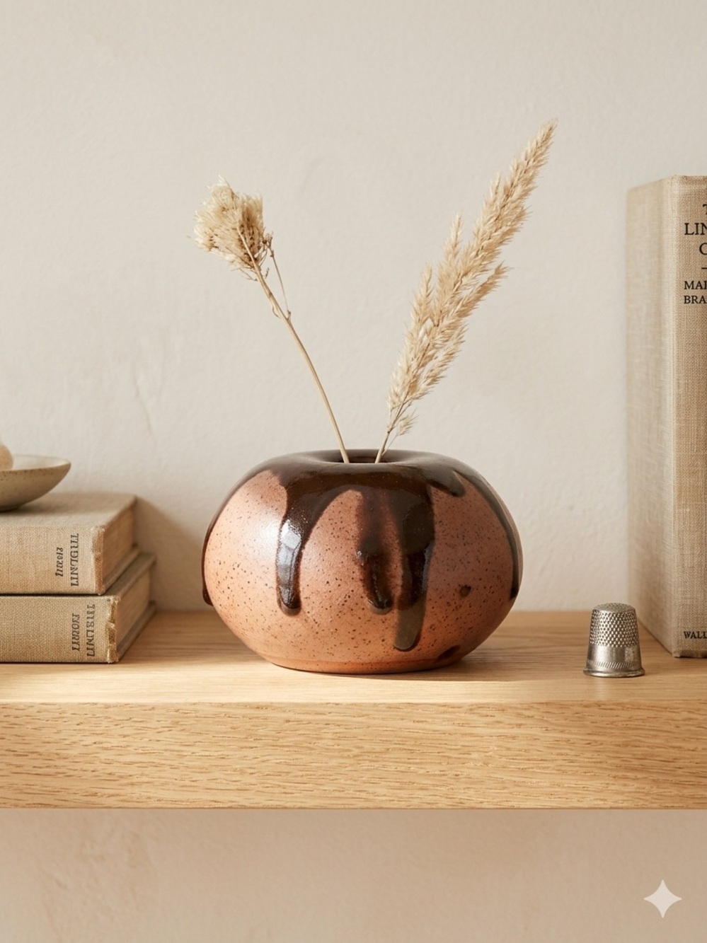 Handcrafted Brown Ceramic Weed Pot Drip-Glaze Vase - Minimal Home Accents